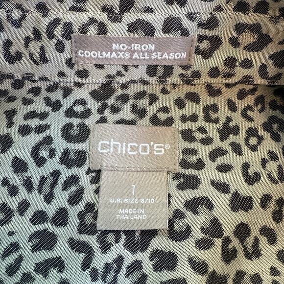 Chico's Button Up Shirt Womens Size 1 8/10 No Iron Animal Print Coolmax - Picture 6 of 10